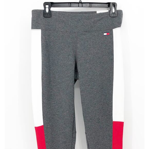 TOMMY HILFIGER SPORT Women's Performance Leggings Large Gray Flag Blocked NWT - Picture 6 of 16